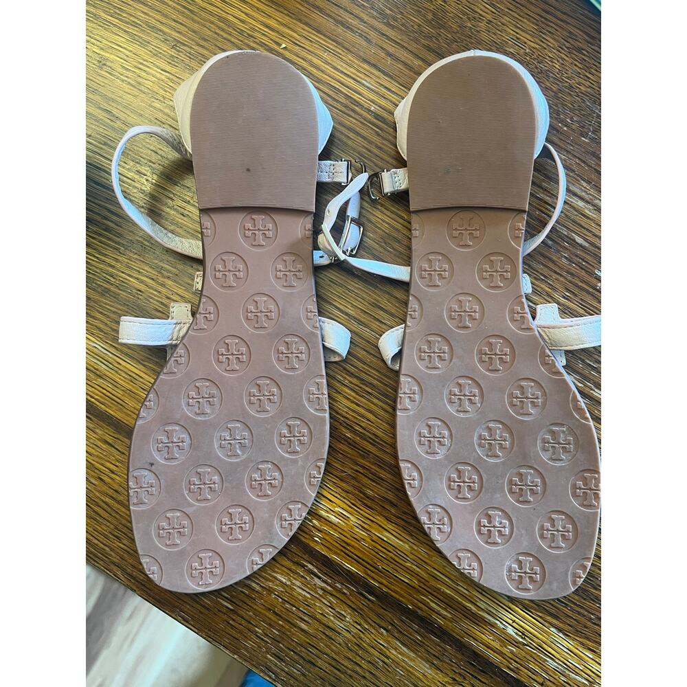 Tory Burch Phoebe Blush Leather Flat Thong Ankle Strap Sandals Sz 8 - Picture 6 of 16